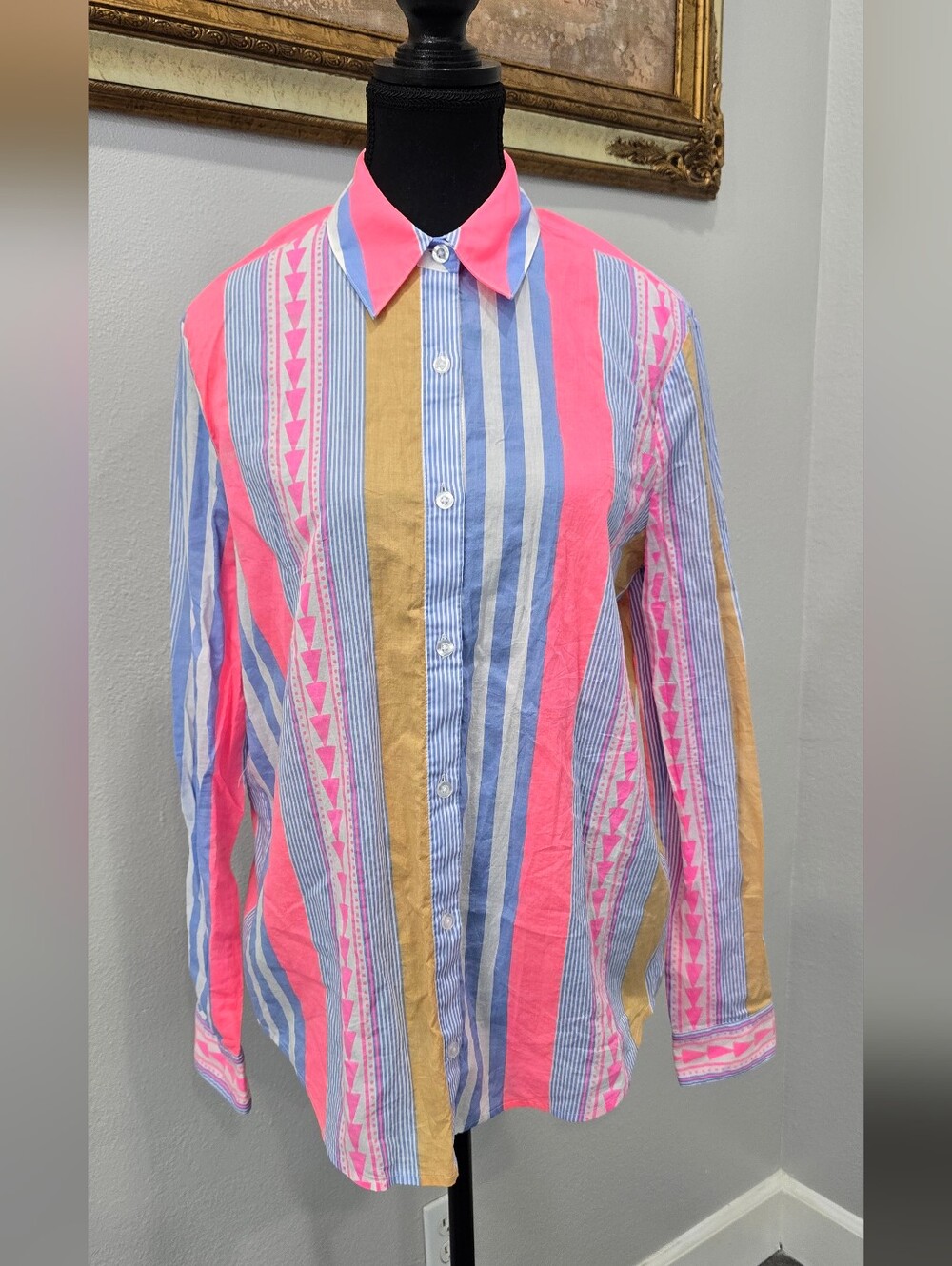 Le Superbe Goa Stripe Boyfriend Shirt Size 2 Cotton Button Up Surf Stripe - Picture 4 of 11